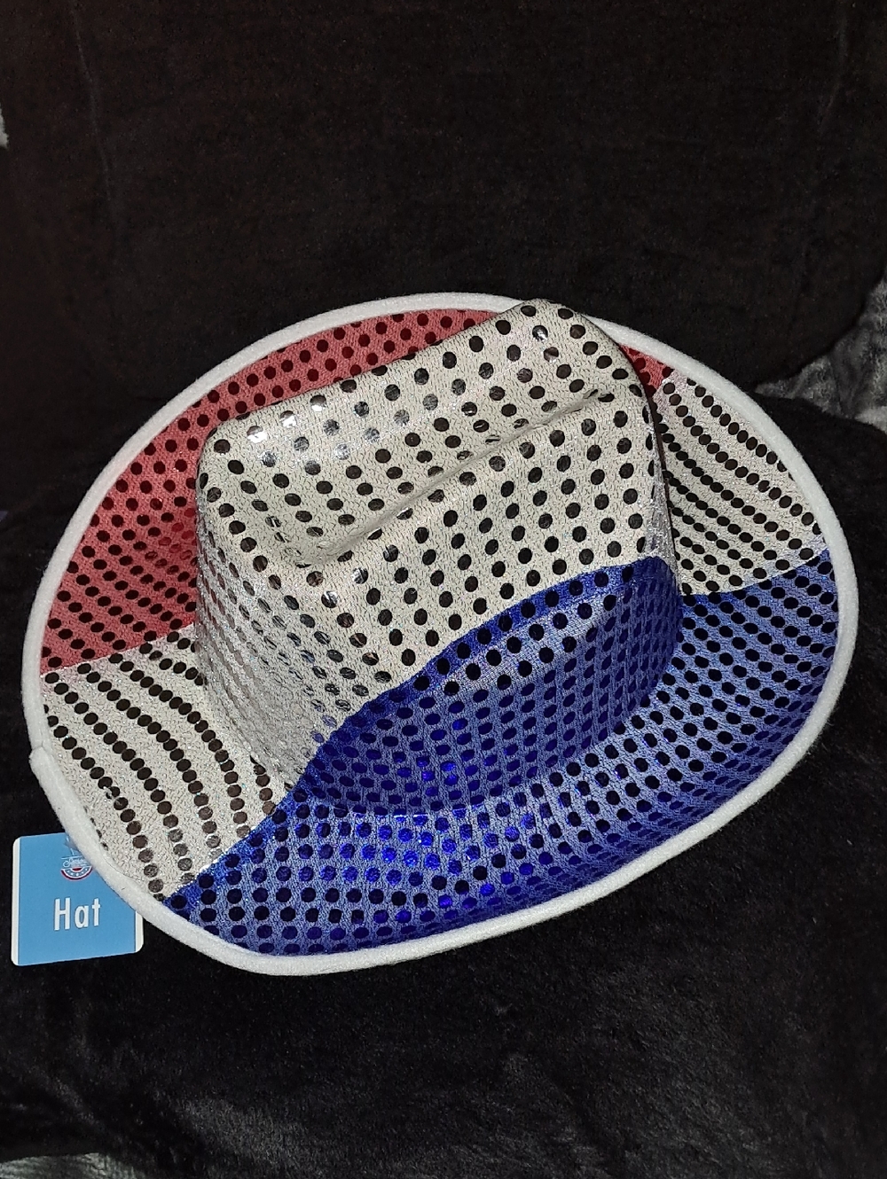 Sequined Tricolor Cowboy Hat - Red, White & Blue